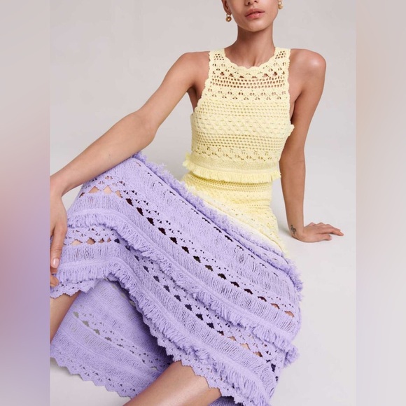 Maje Yellow and Lavender Crochet-knit maxi dress - Picture 2 of 8